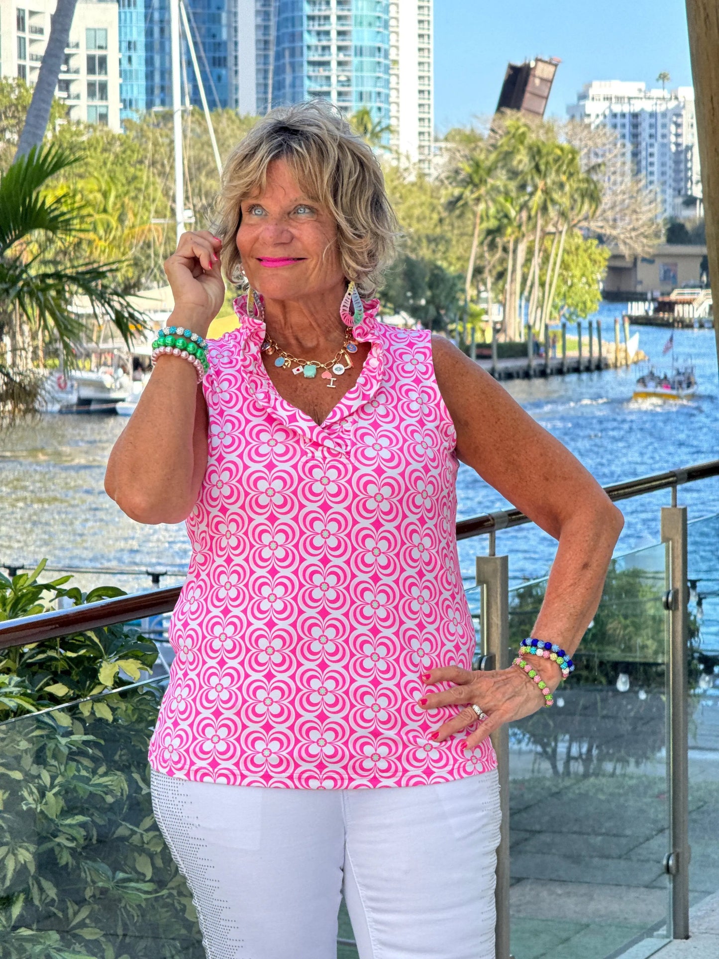 LULU B TROPIC PETALS SLEEVELESS RUFFLE TOP