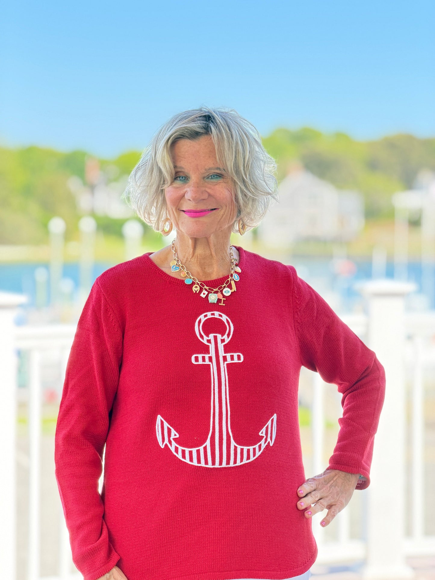 DOCKSIDE RED NAUTICAL STRIPE ANCHOR