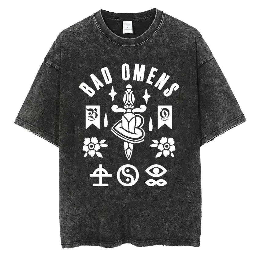 Bad Omens Band Music Tour 2024 Washed T Shirt Retro 90s Men