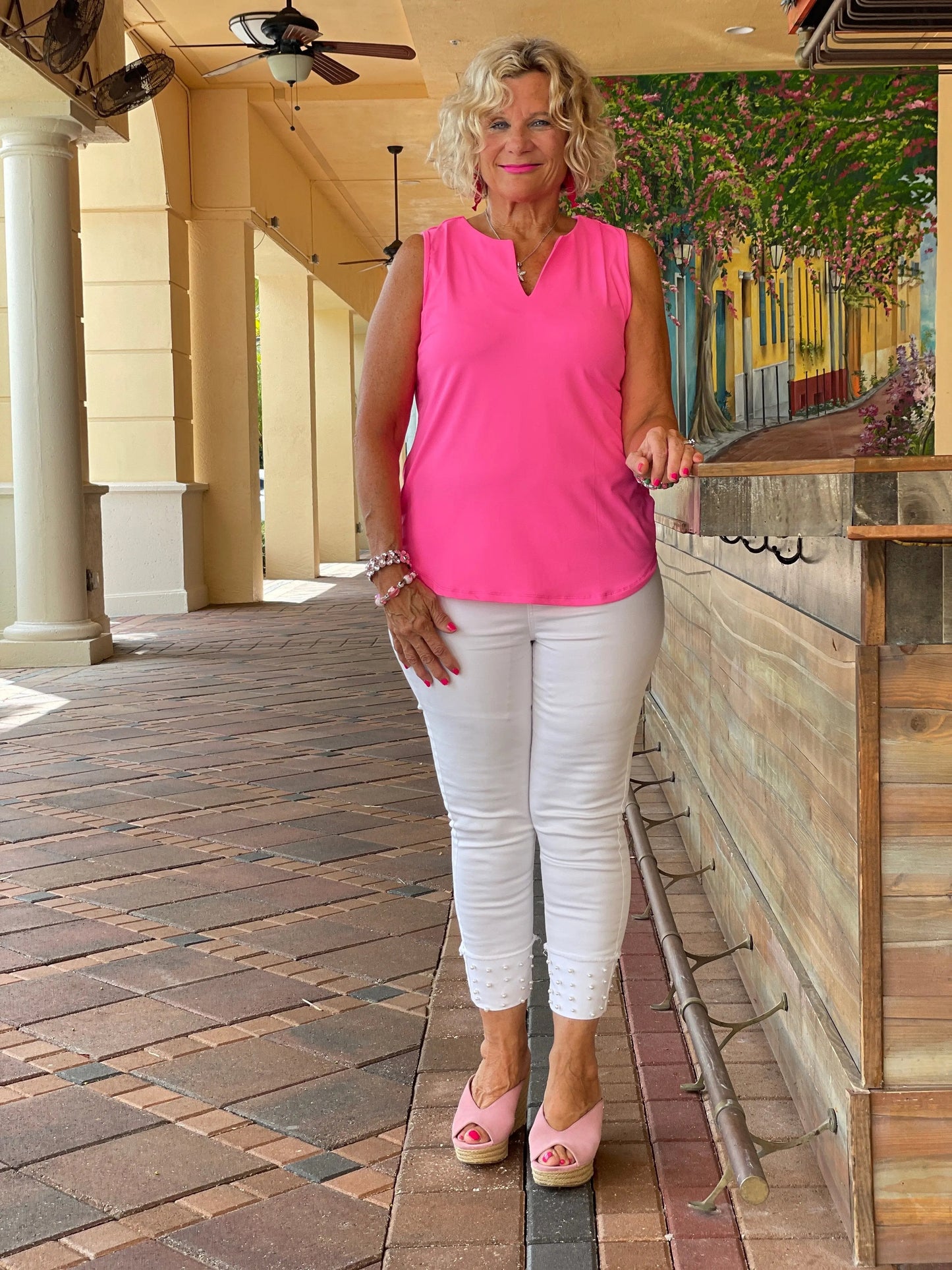HOT PINK SLEEVELESS V-NECK