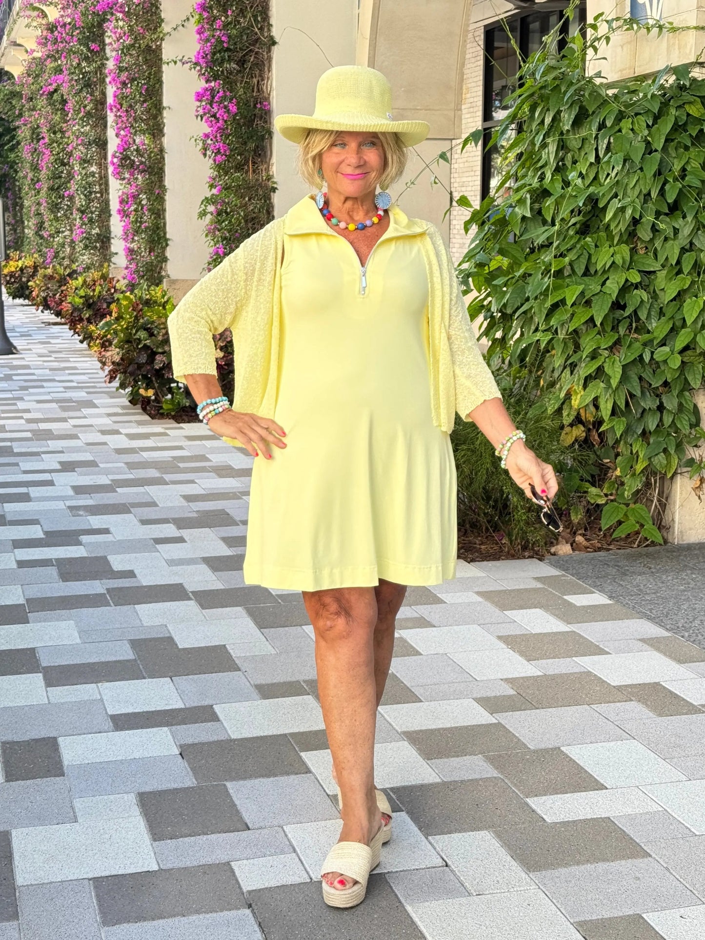 LULU-B SOLID HALF ZIPPER SUNSHINE SWING DRESS