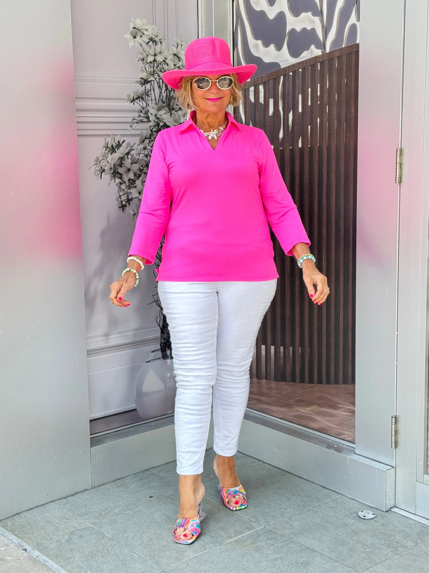 LULU-B HOT PINK SLEEVE COLLAR NECK