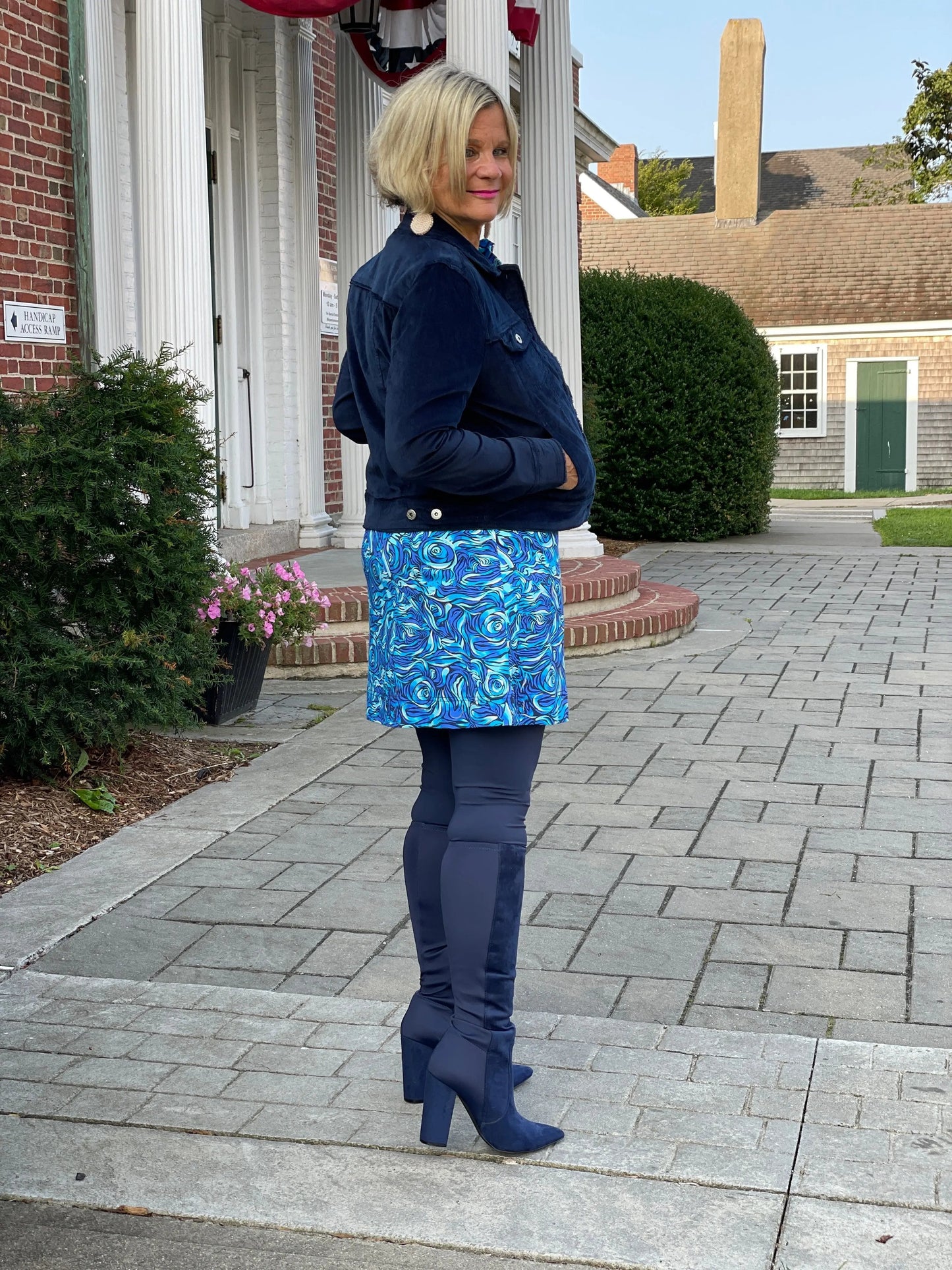 FANTASIA BLUE RUFFLE NECK DRESS