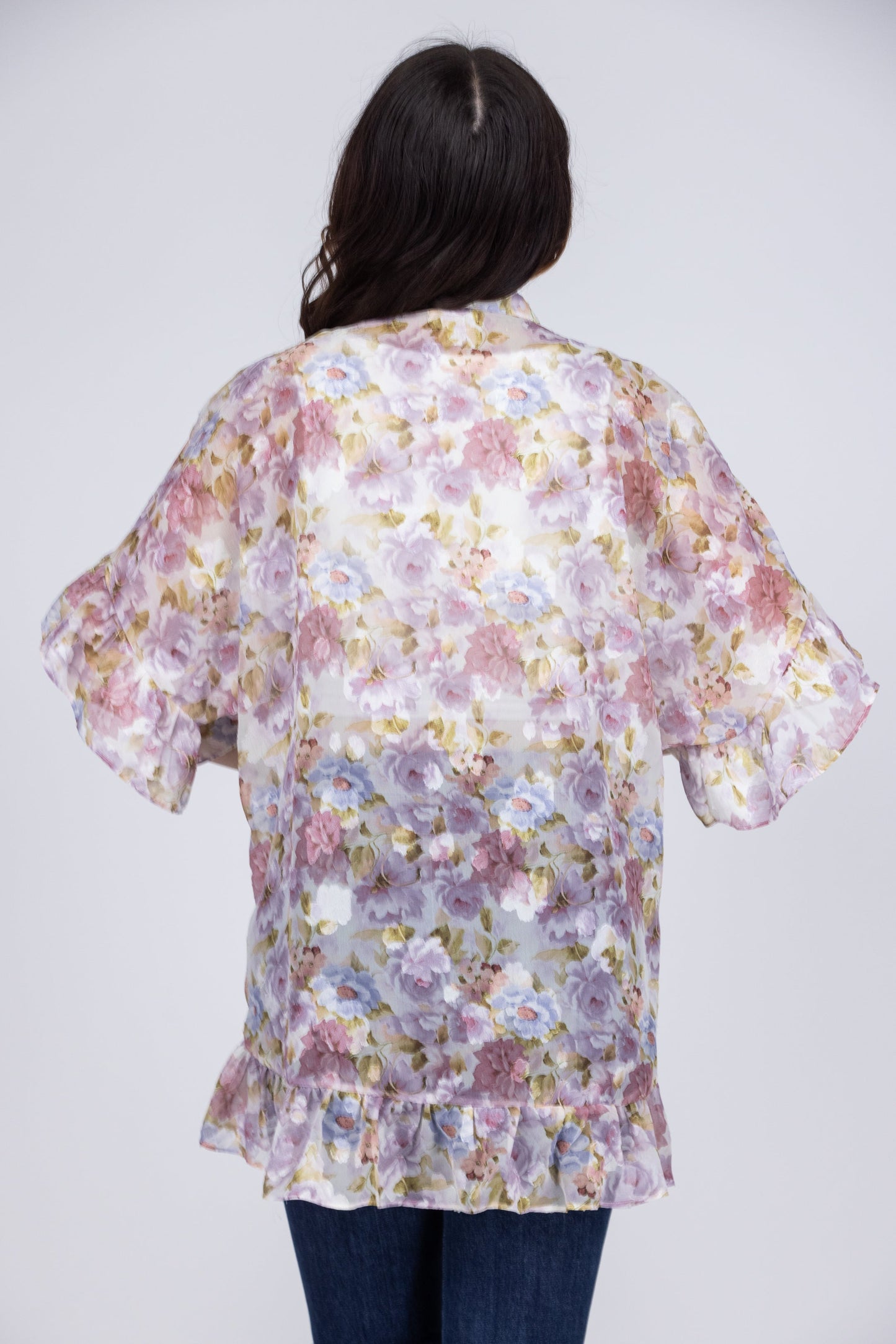 Paint The Town Women's Semi-Sheer Ruffled Kimono