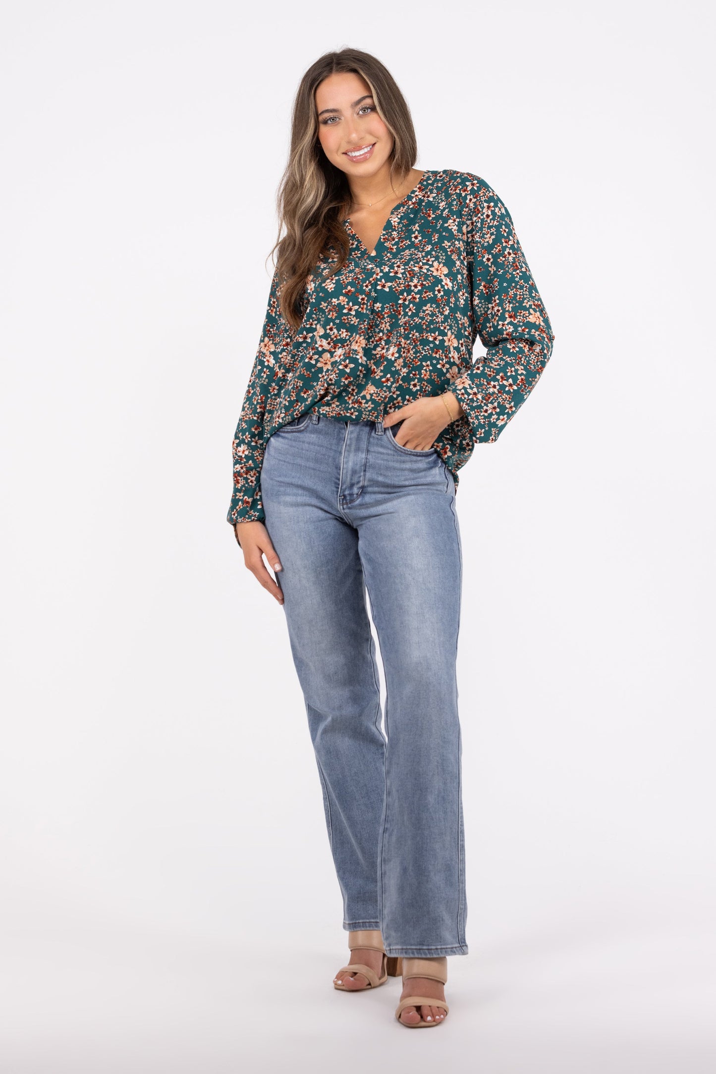 Sunday's Best Women's Floral Flowy Long Sleeve Top