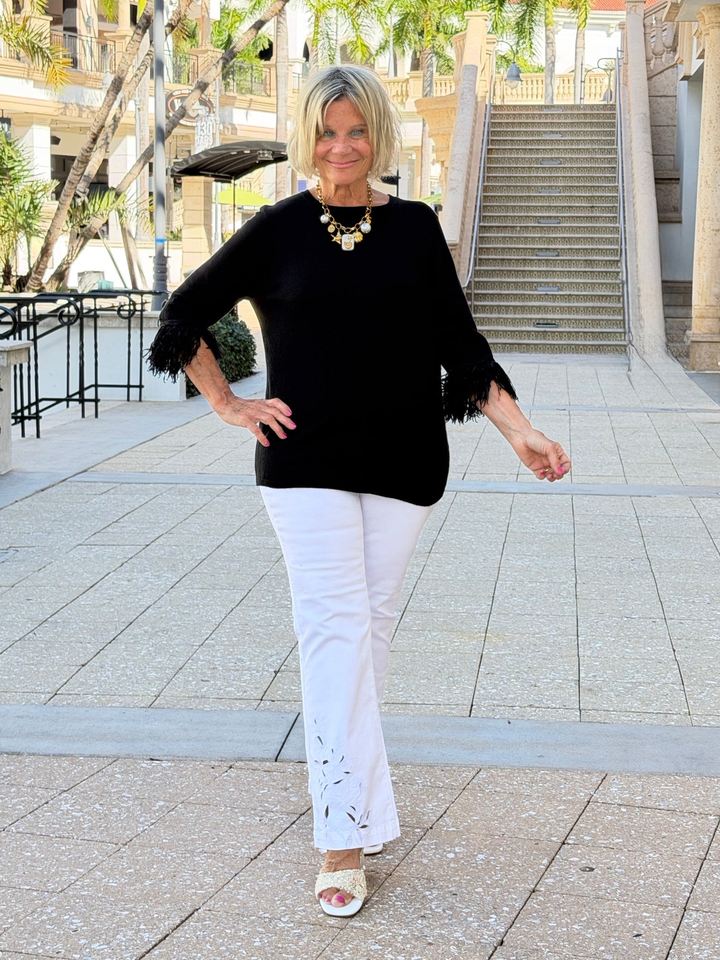 LULU-B BLACK SCOOP NECK FRINGE FANCY SWEATER