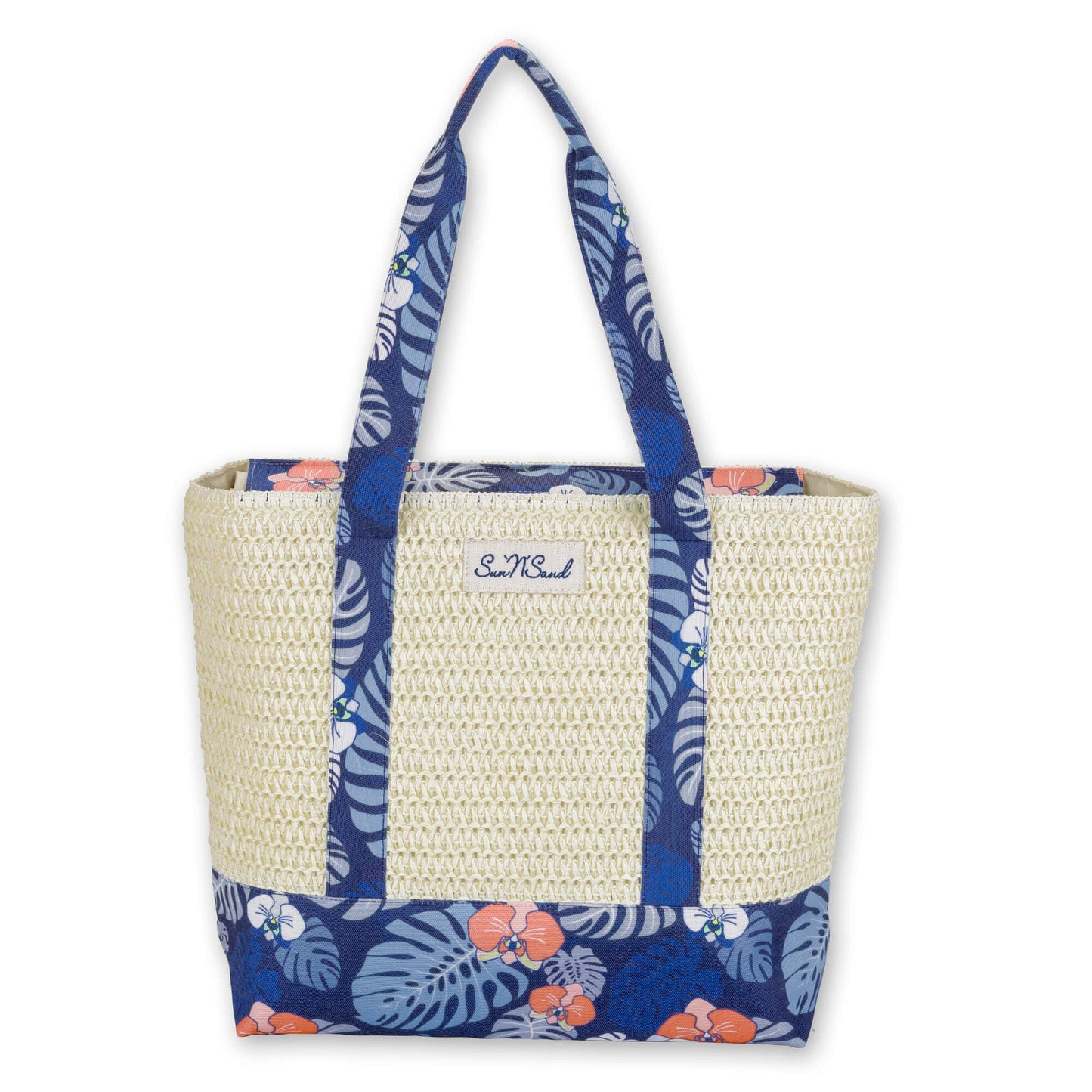 Ivory, Paper Straw/Canvas Shoulder Tote