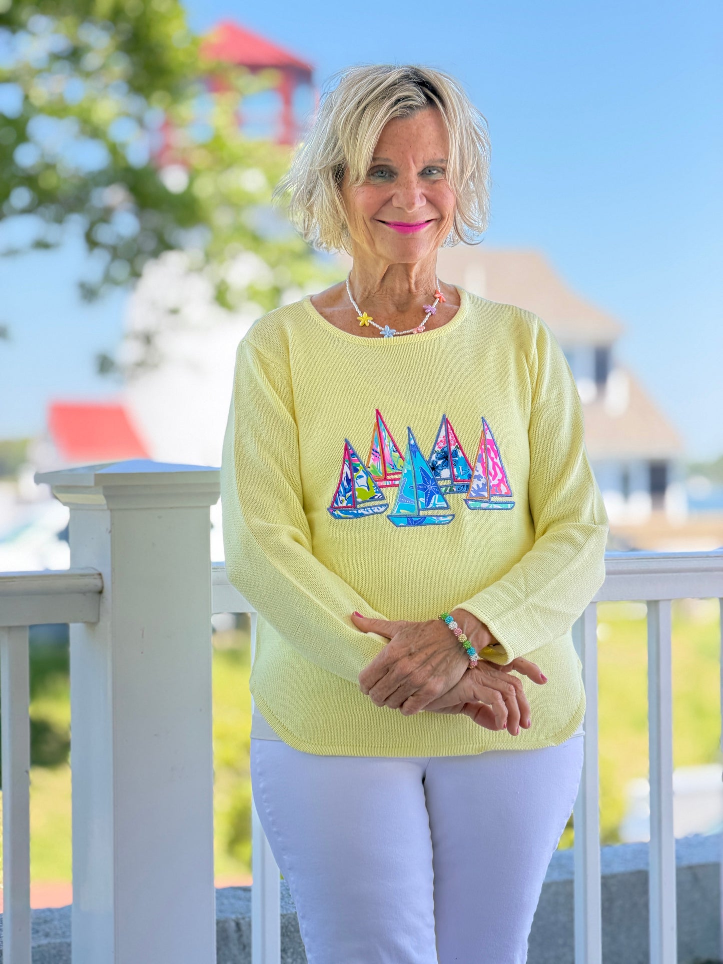 BEACH CLUB YELLOW SAILBOAT SWEATER