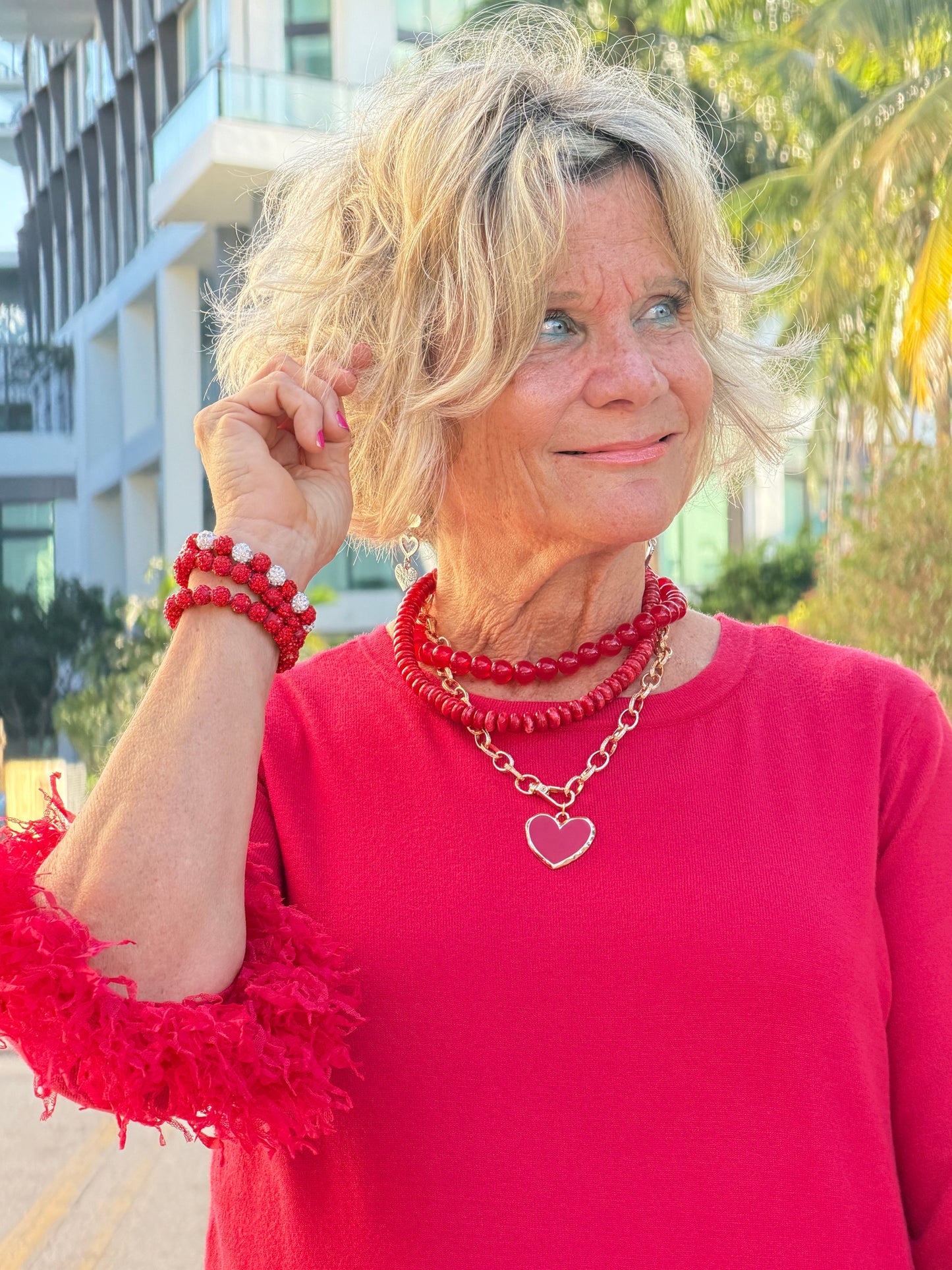 LULU B RED FRINGE CASHMERE TOP