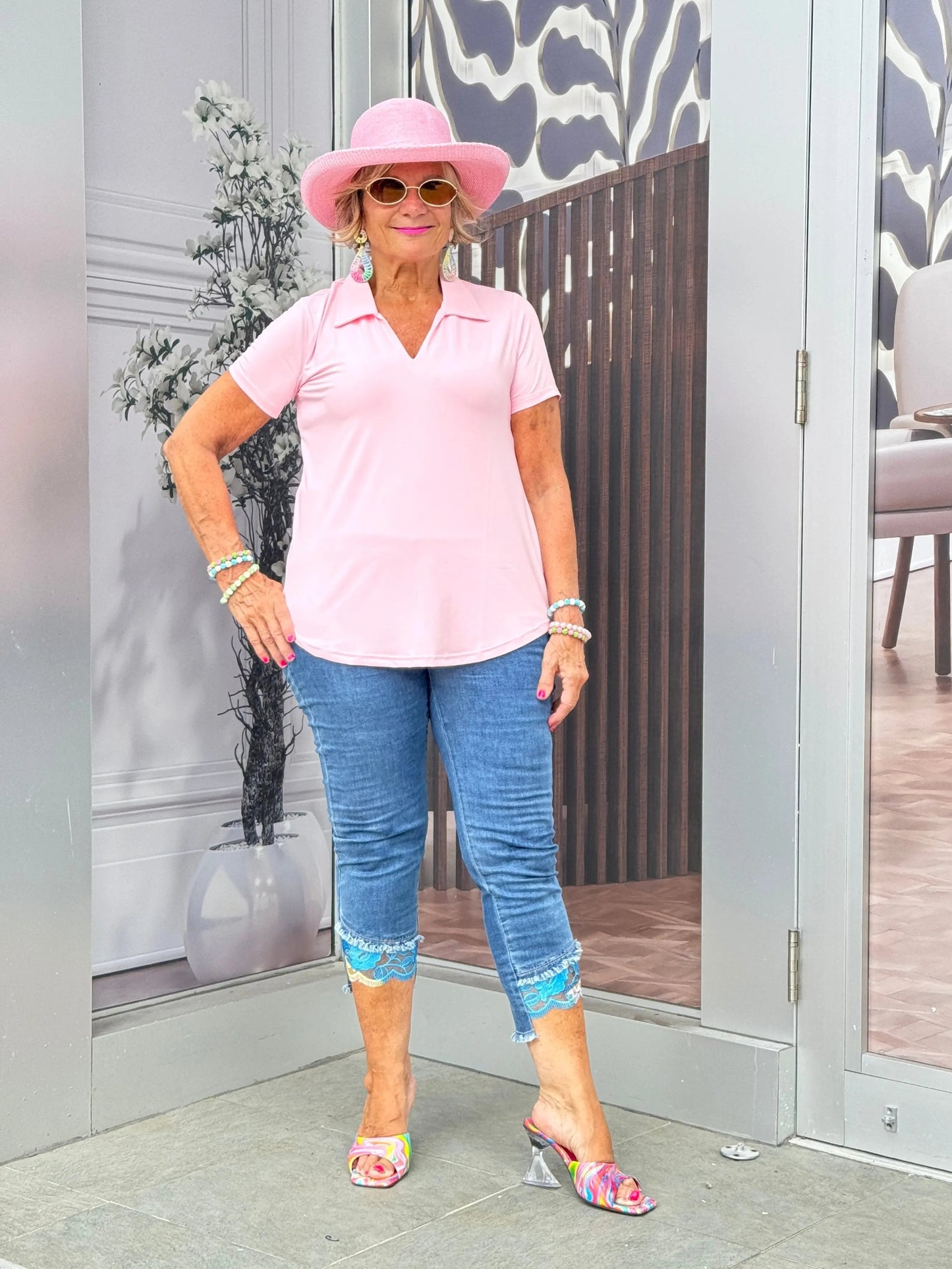LULU-B CLEAR PINK SHORT SLEEVE COLLAR