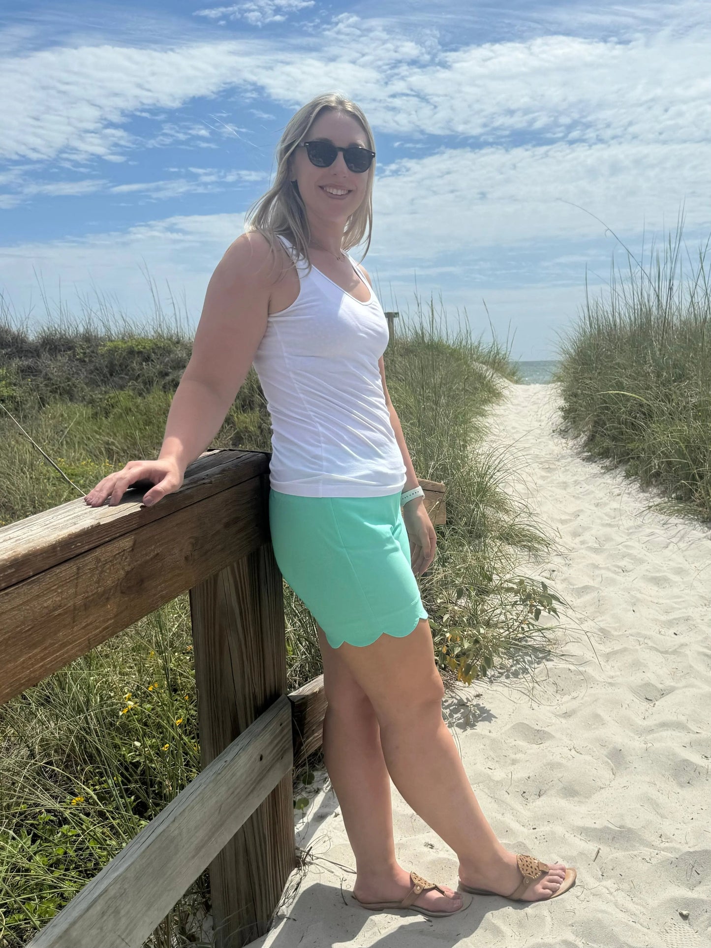 LULU-B SIESTA GREEN SCALLOP SHORTS