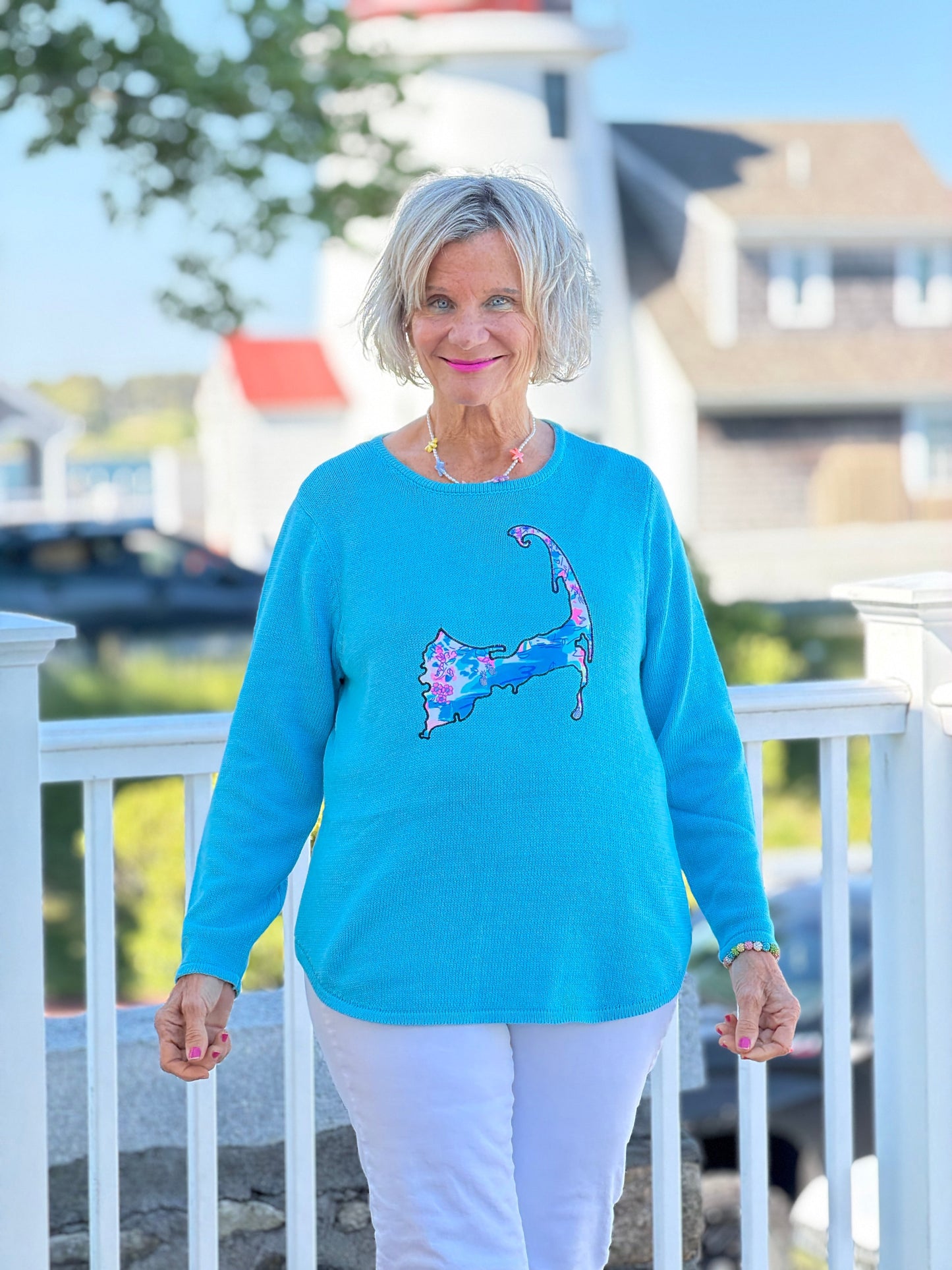 BEACH CLUB AQUA CAPE COD MAP SWEATER