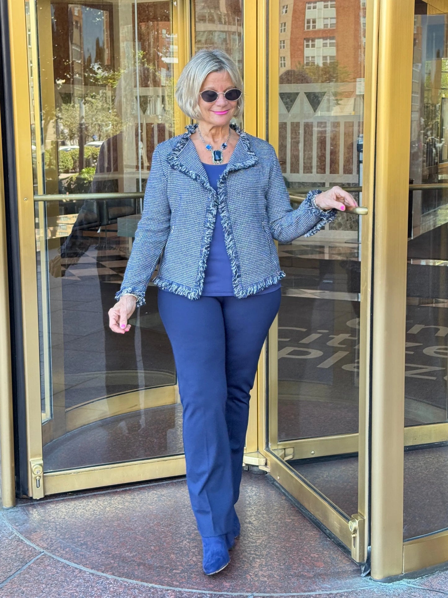 LULU-B CITY LIMIT NAVY FRINGE JACKET