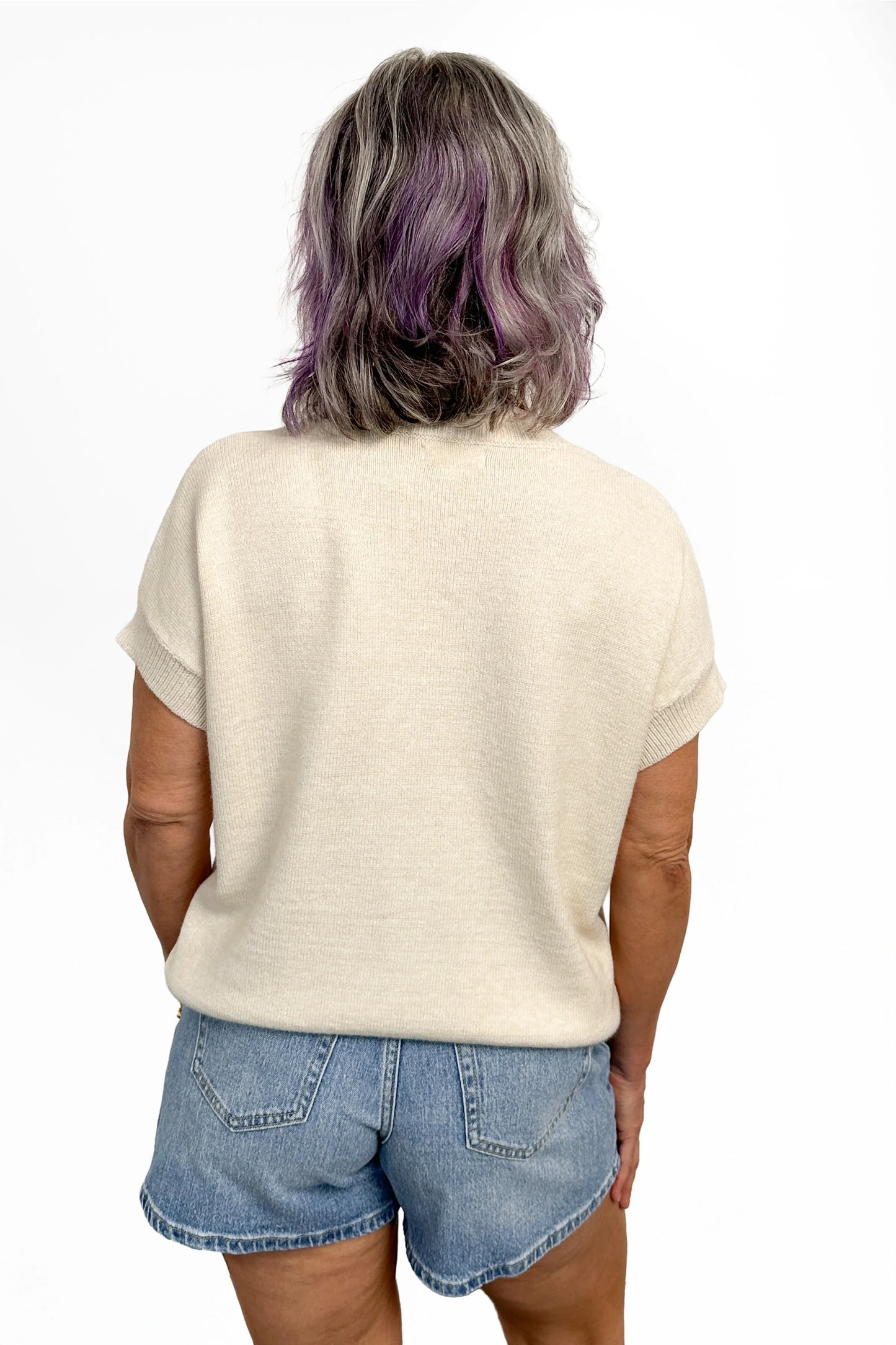 Women's Bold Star Knit Short Sleeve Sweater by Ava Lane