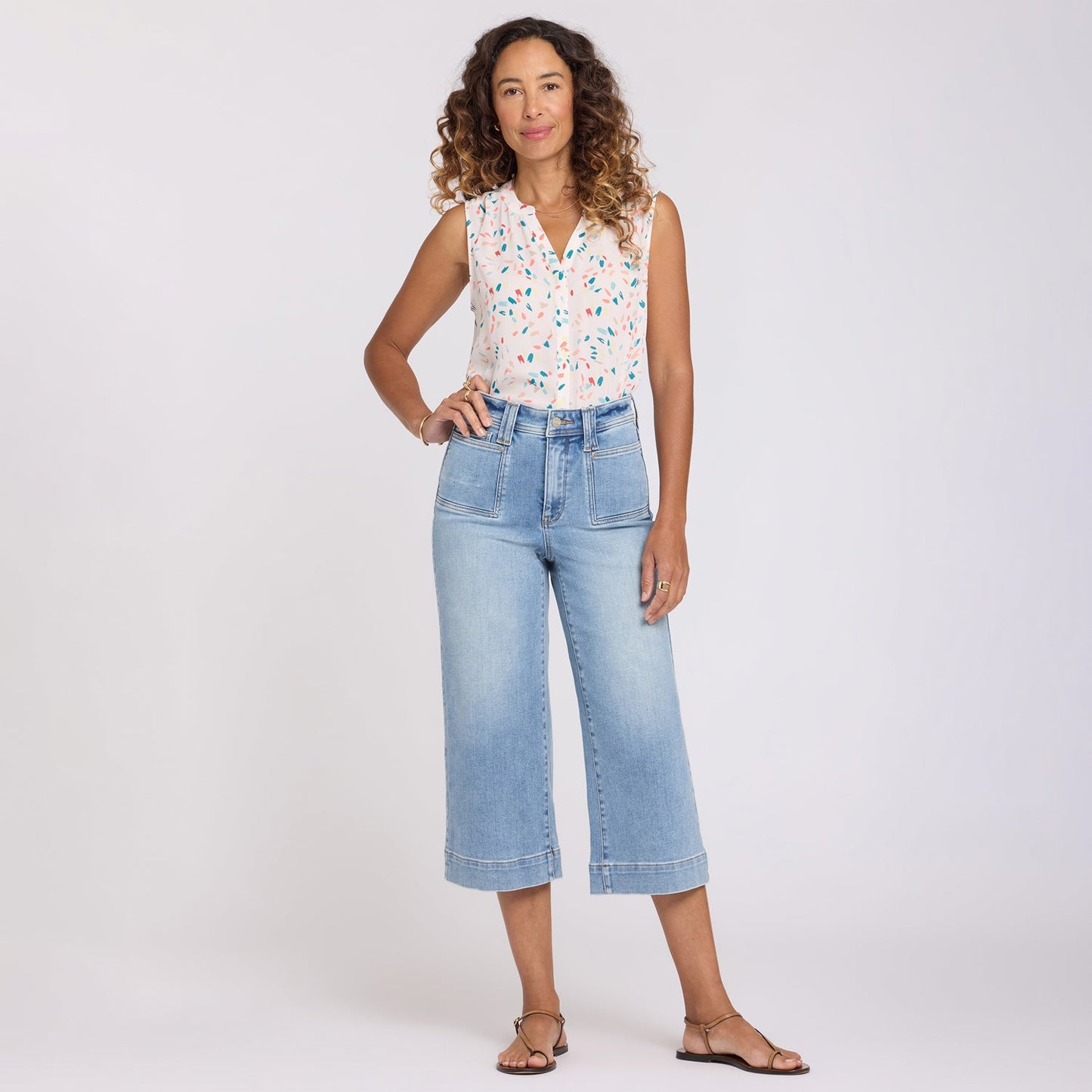 Brigitte Wide Leg Capri Jeans - Mist Springs