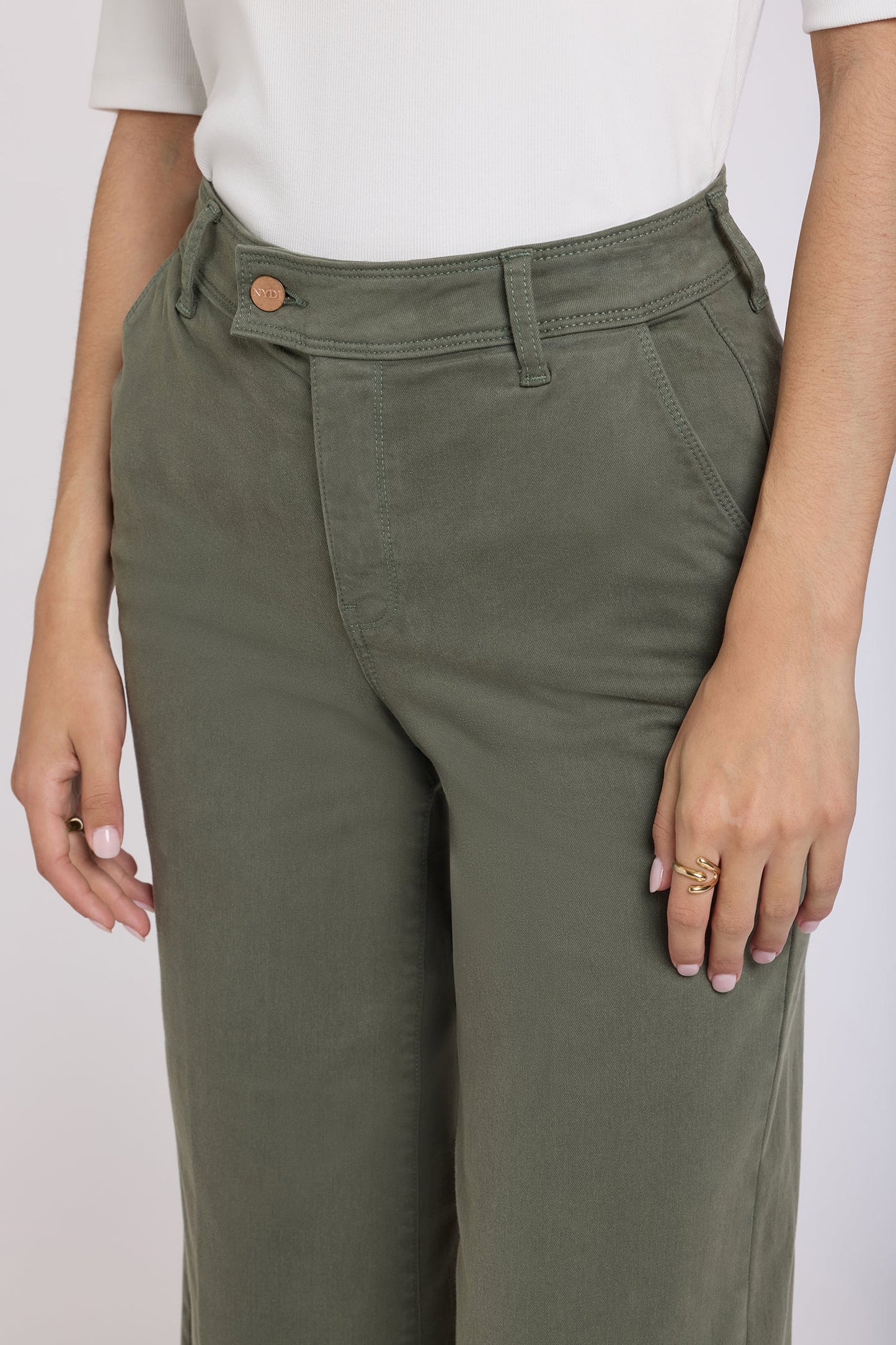 Mona Wide Leg Trouser Ankle Jeans - Desert Green