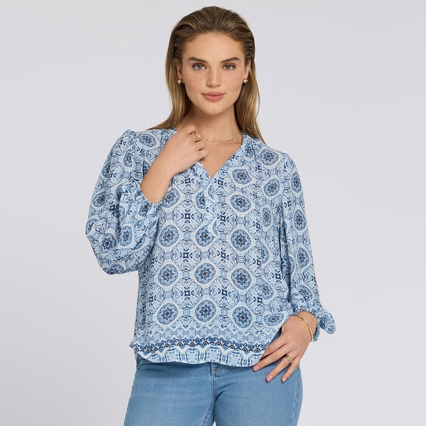 Puff Sleeved Popover Top - Azure Sky