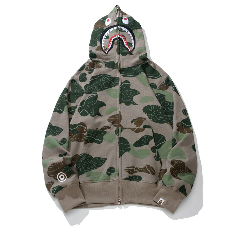 Bathing Ape Hoodie Autumn/Winter Camouflage Shark Hooded Cardigan Sweater Jacket