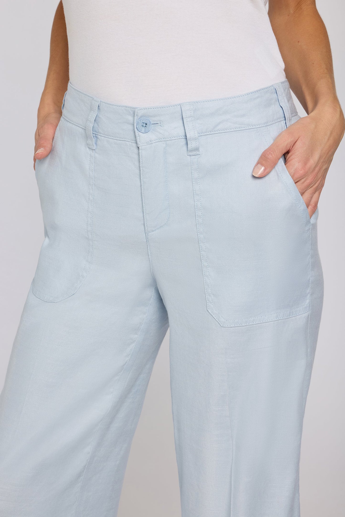 Wide Leg Cargo Capri Pants In Petite - Blue Clover