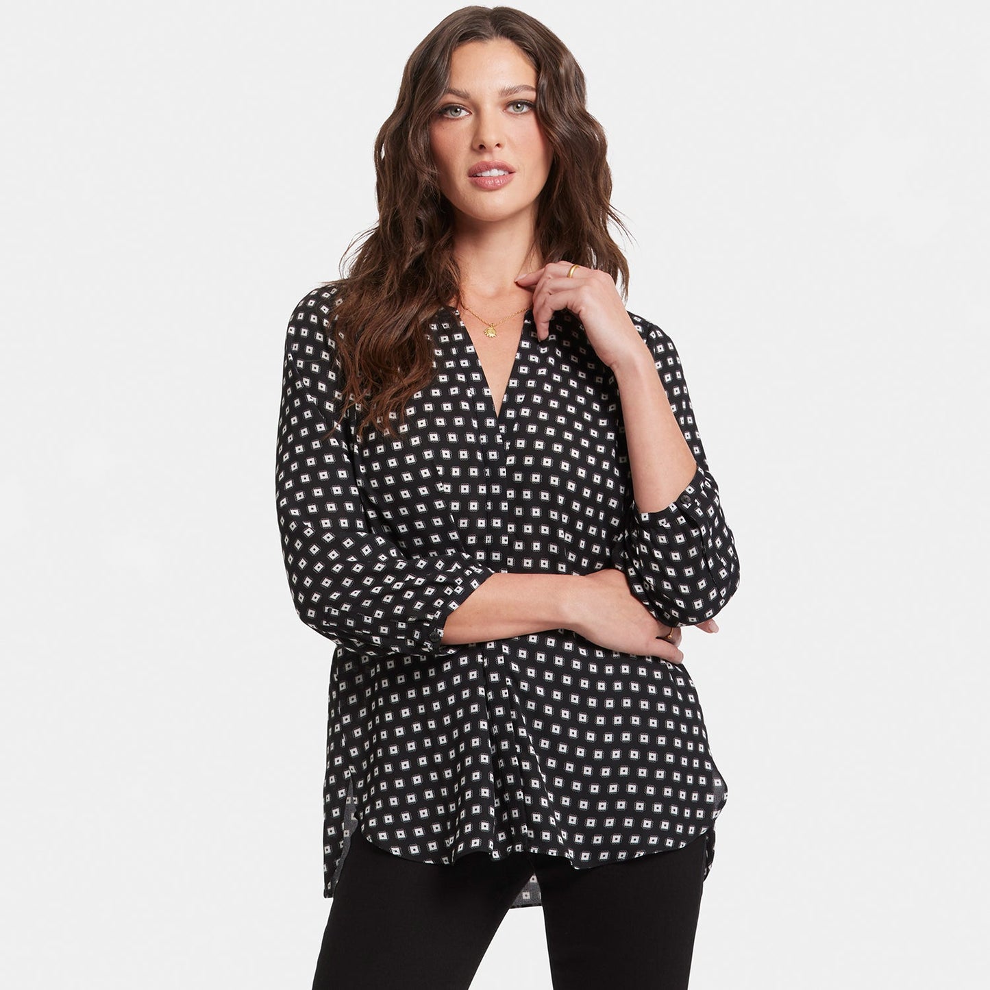 Pintuck Blouse - Pearl Medallion