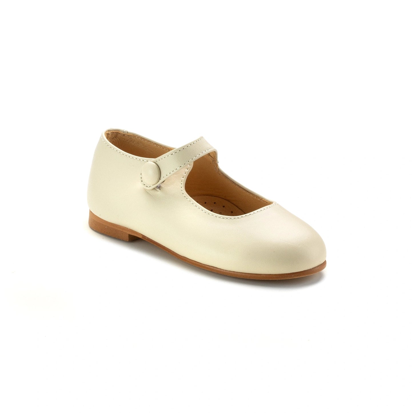 Sophia - Off White Leather Girls Mary Jane Button