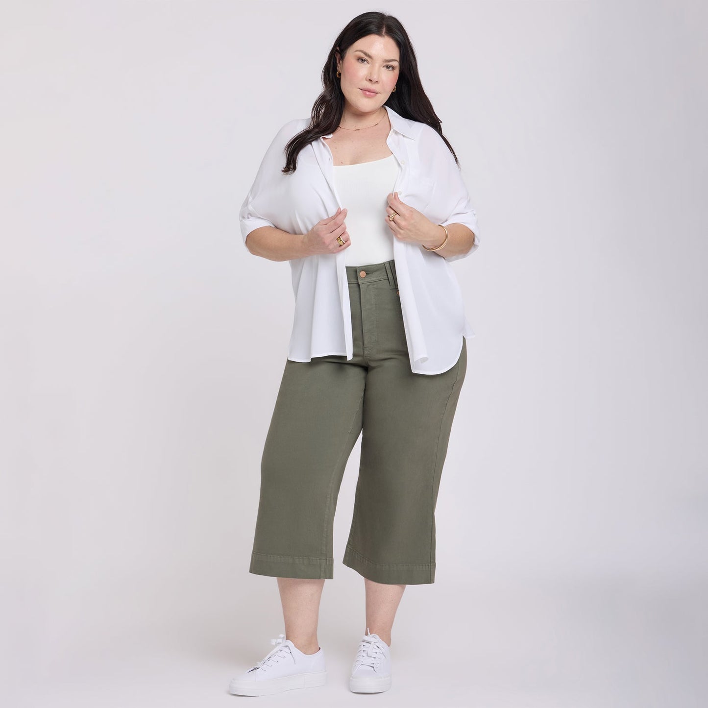 Brigitte Wide Leg Capri Jeans In Plus Size - Desert Green