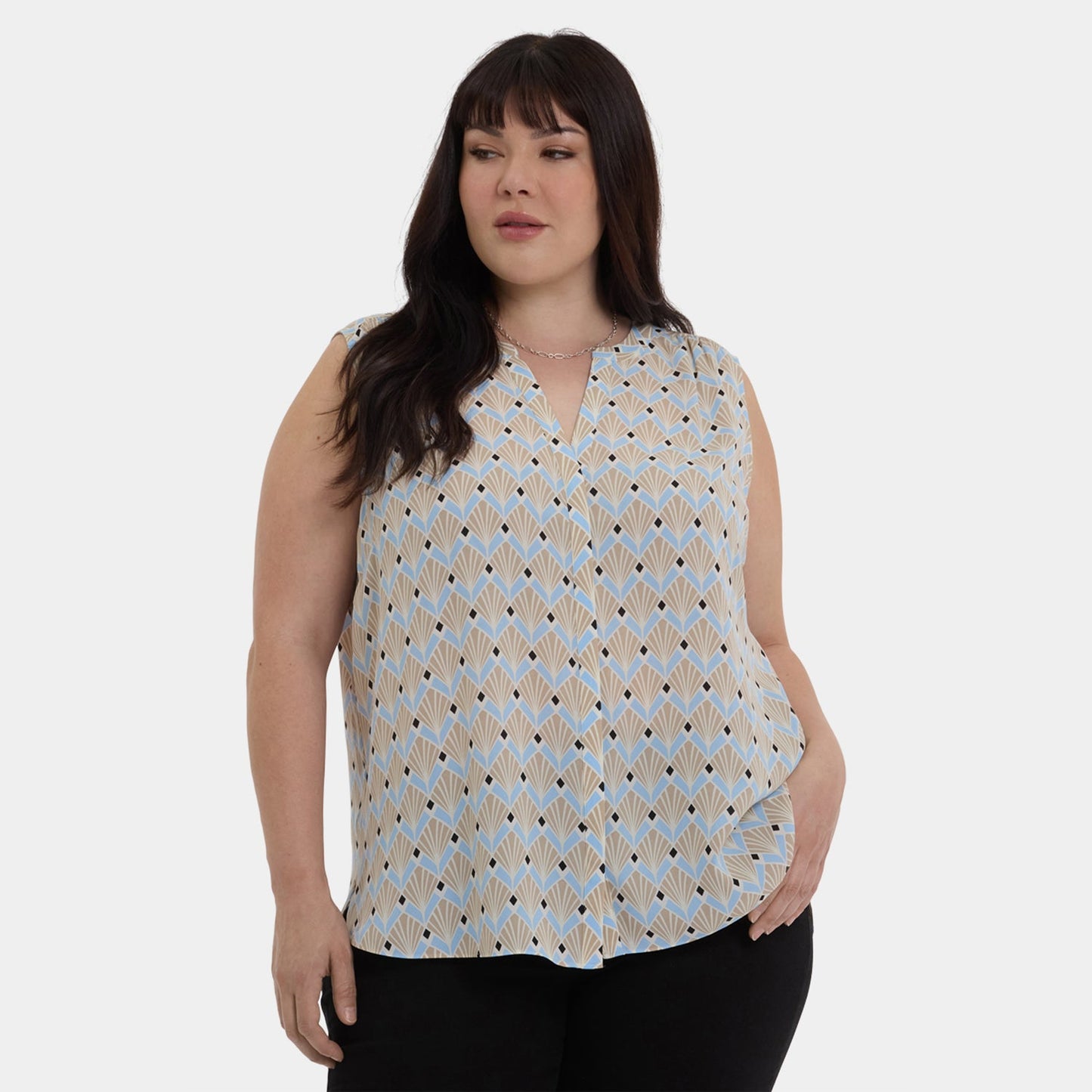 Sleeveless Pintuck Blouse In Plus Size - Cabo Punta