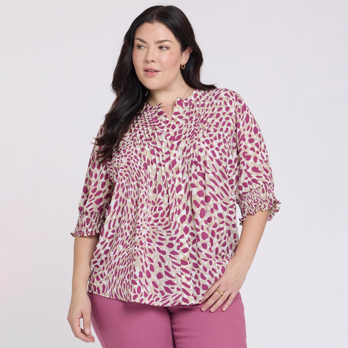 Pleated Short Sleeved Blouse In Plus Size - Sandcastles