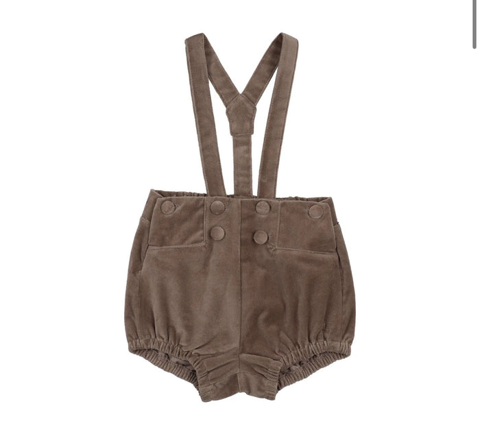 Analogie Misty Oat Velvet Gathered Suspender Shorts