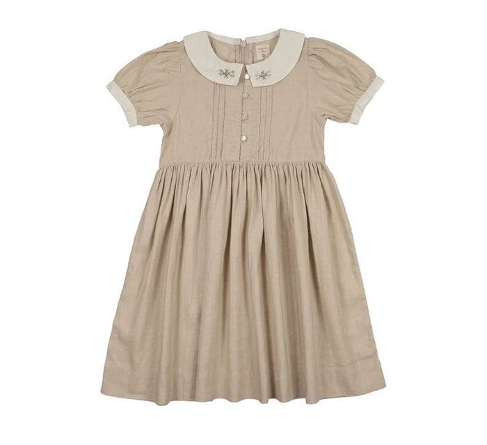 Analogie Pintuck Collar Dress Ss - Wheat