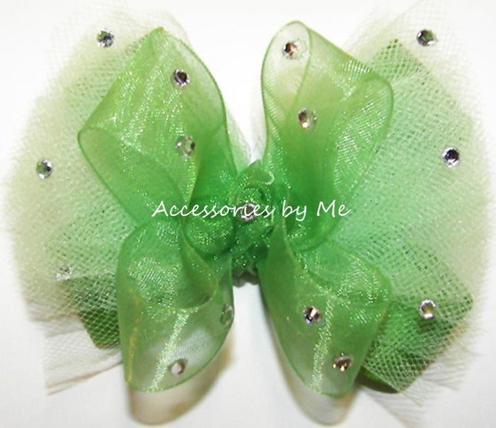 Glitzy Apple Green Organza Tutu Hair Bow