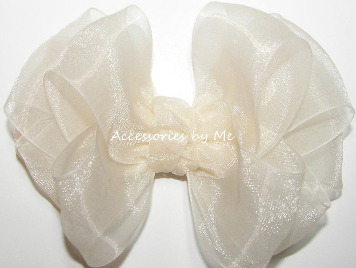 Fancy Ivory Organza Hair Bow - Accessories by Me