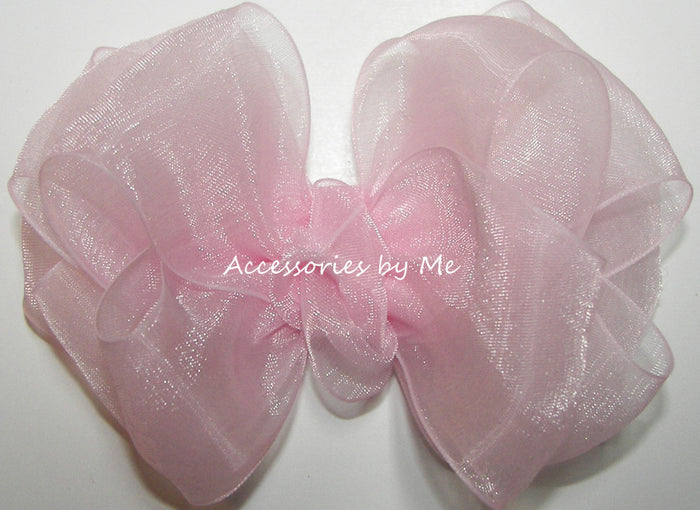Fancy Light Pink Organza Hair Bow
