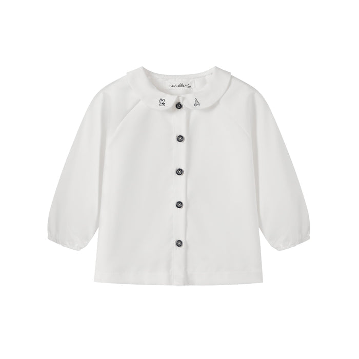Nounelle Boy White Embroidered Collar Shirt