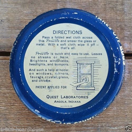 PROVITE WINDSHIELD HEADLIGHT Window Cleaner Tin 1936
