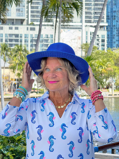LULU B SHORELINE CHARM 3/4 SLEEVE V-NECK COLLAR SHIRT