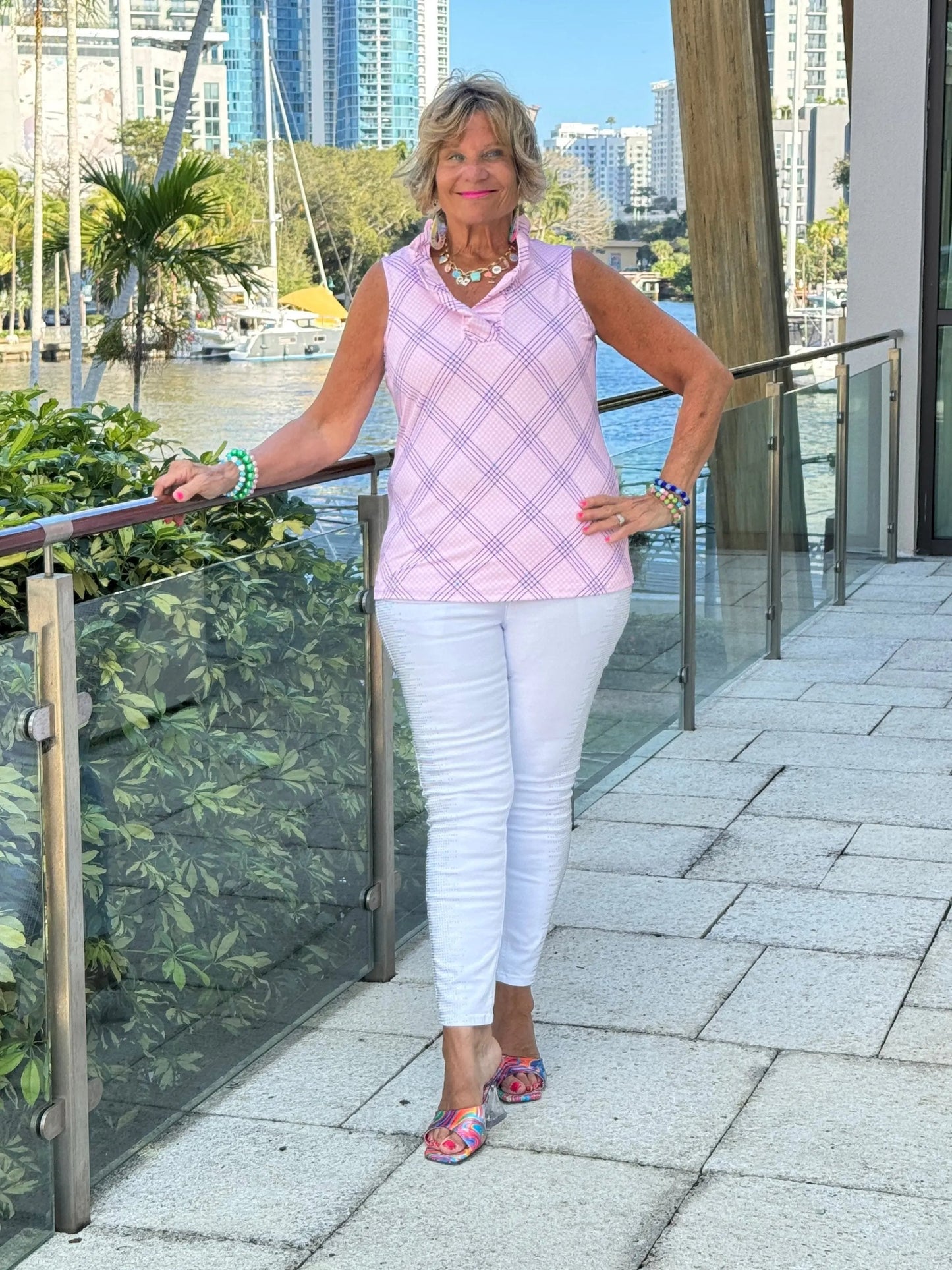 LULU B PINK CHIC SLEEVELESS RUFFLE TOP