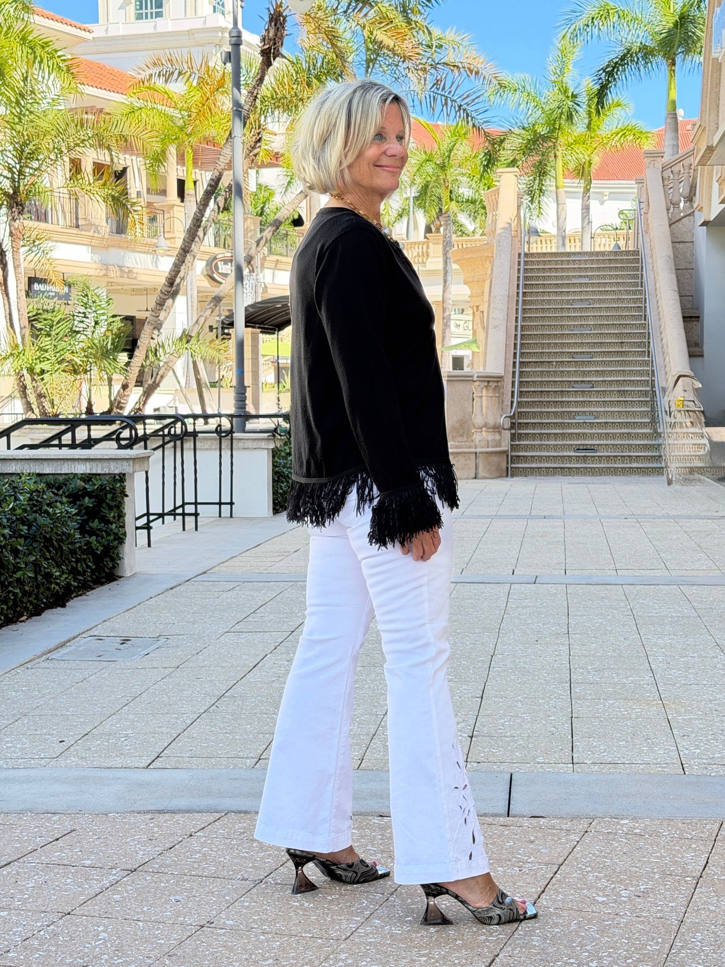 LULU-B  BLACK CASHMERE FRINGE FANCY CARDIGAN