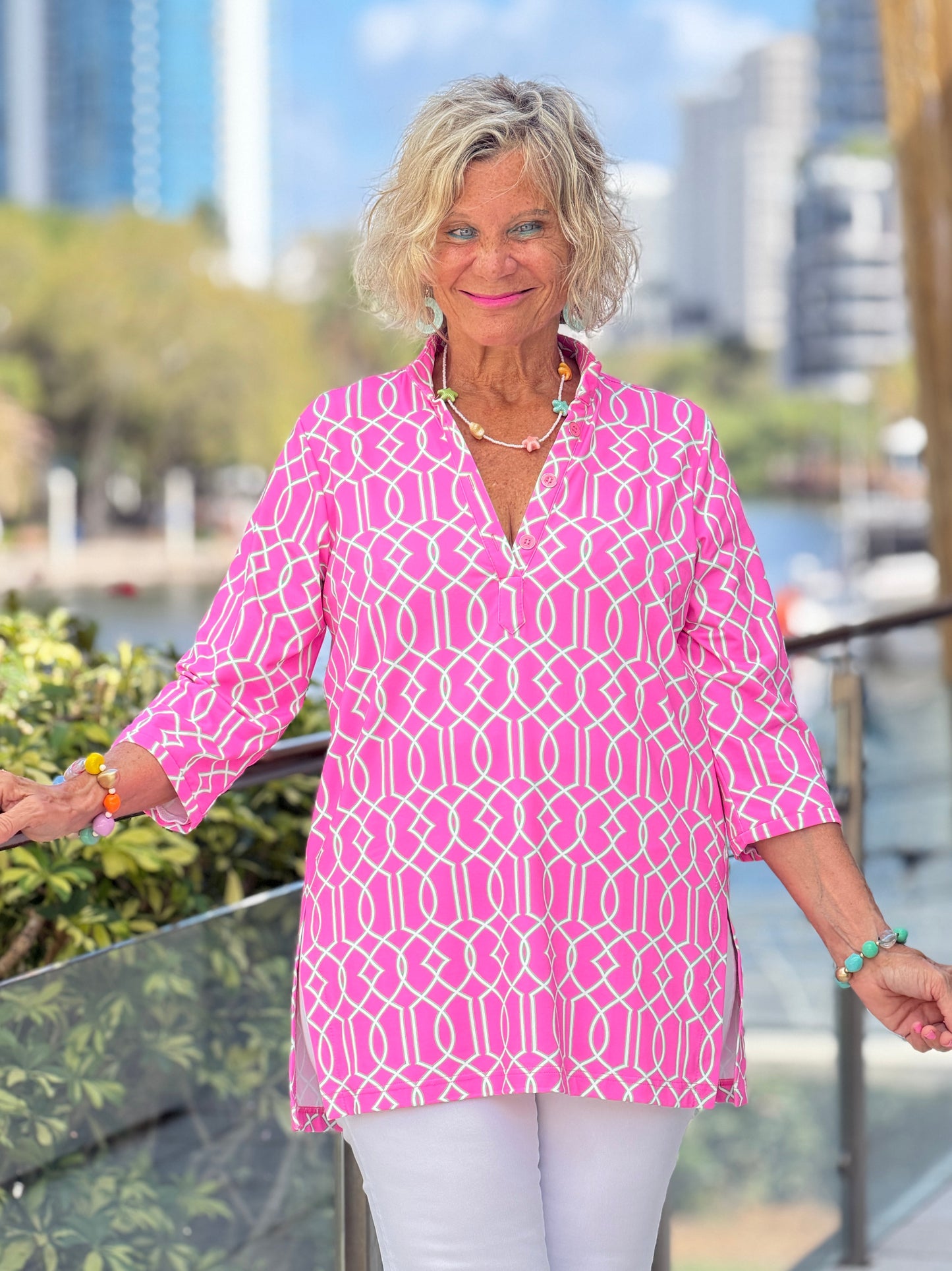 LULU B PALM BEACH LATTICE TUNIC