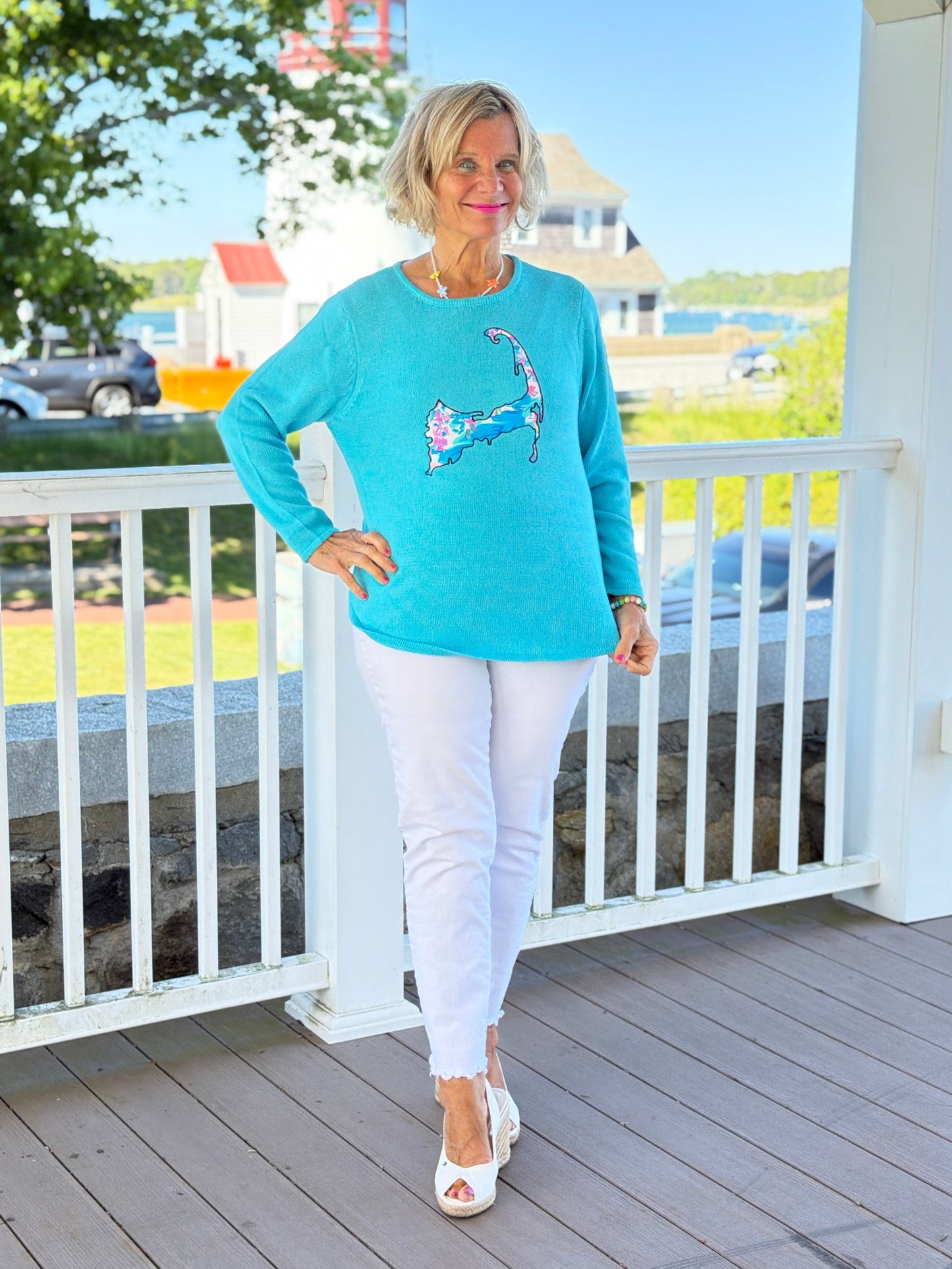 BEACH CLUB AQUA CAPE COD MAP SWEATER