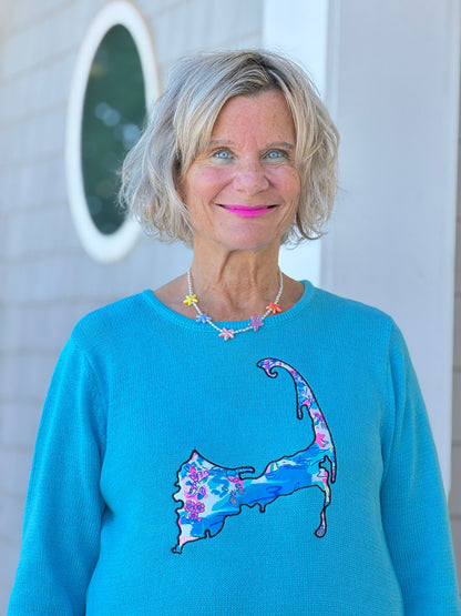 BEACH CLUB AQUA CAPE COD MAP SWEATER