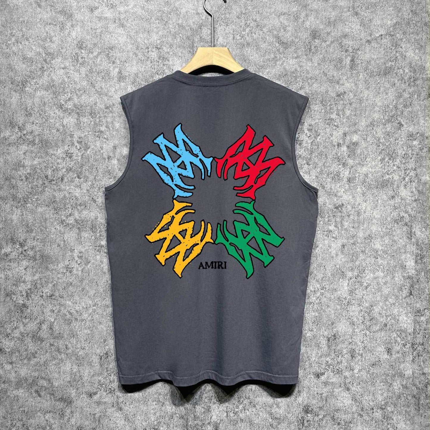 Amiri tank top color block simple logo set printing