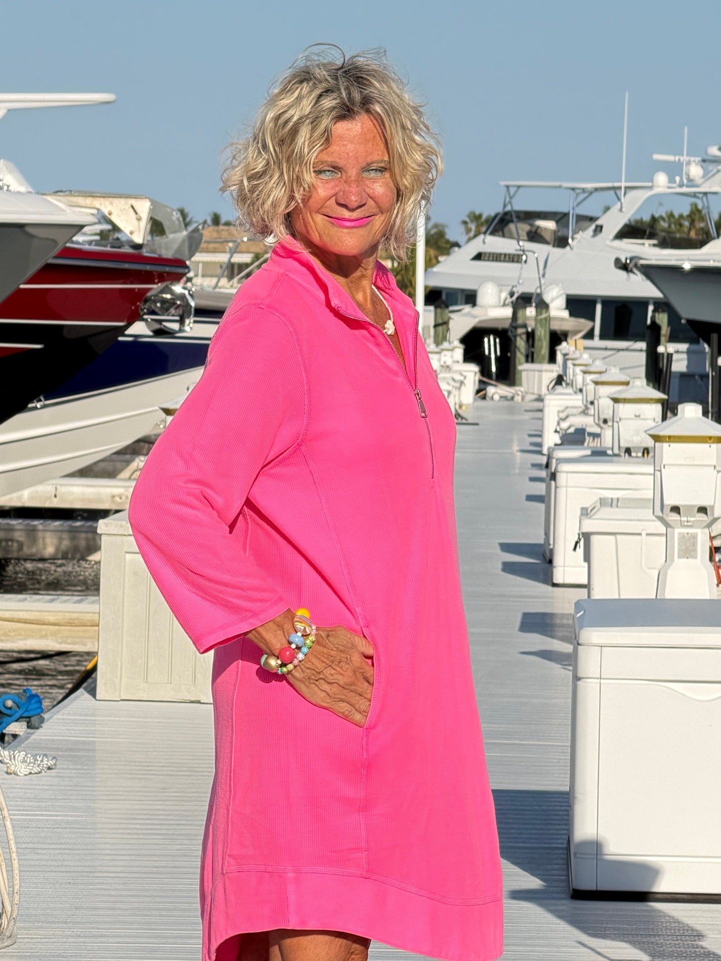 LULU-B HOT PINK TEXTURED DRESS