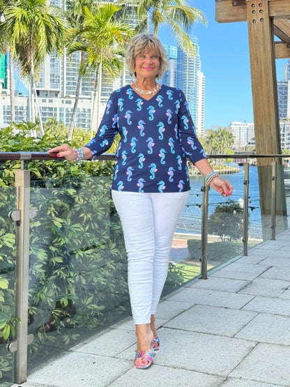 LULU B MIDNIGHT REEF V NECK TOP