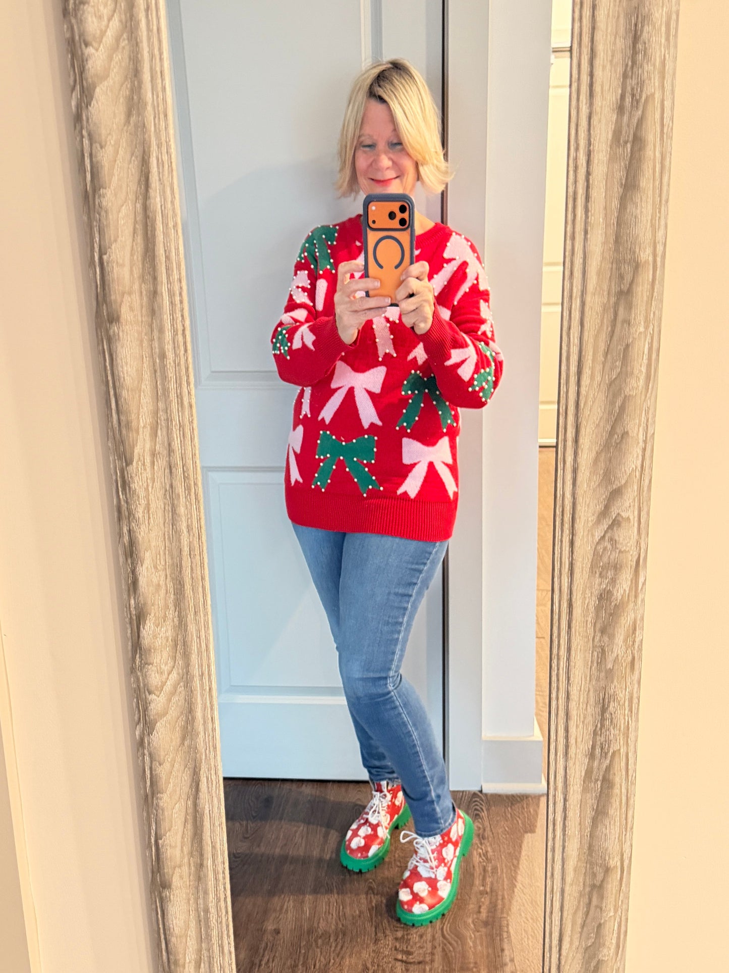 Bow Pearl Christmas Sweater
