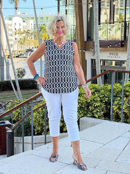 LULU B MIDNIGHT TRELLIS NOTCH TANK