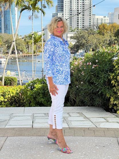 LULU B HIBISCUS COAST RUFFLE TOP