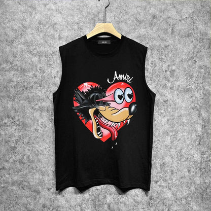Amiri tank top heart wolf head printing