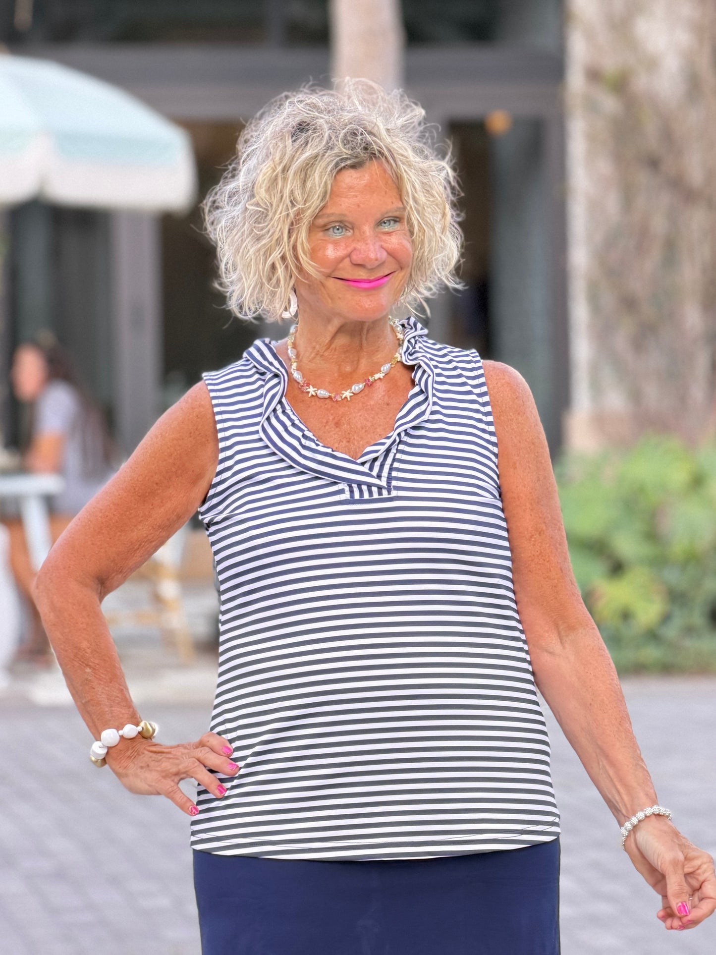 DOCKSIDE NAVY RUFFLE TOP
