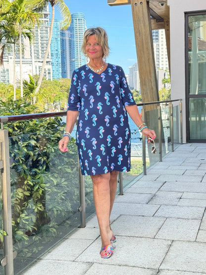 LULU B MIDNIGHT REEF ELBOW SLEEVE DRESS
